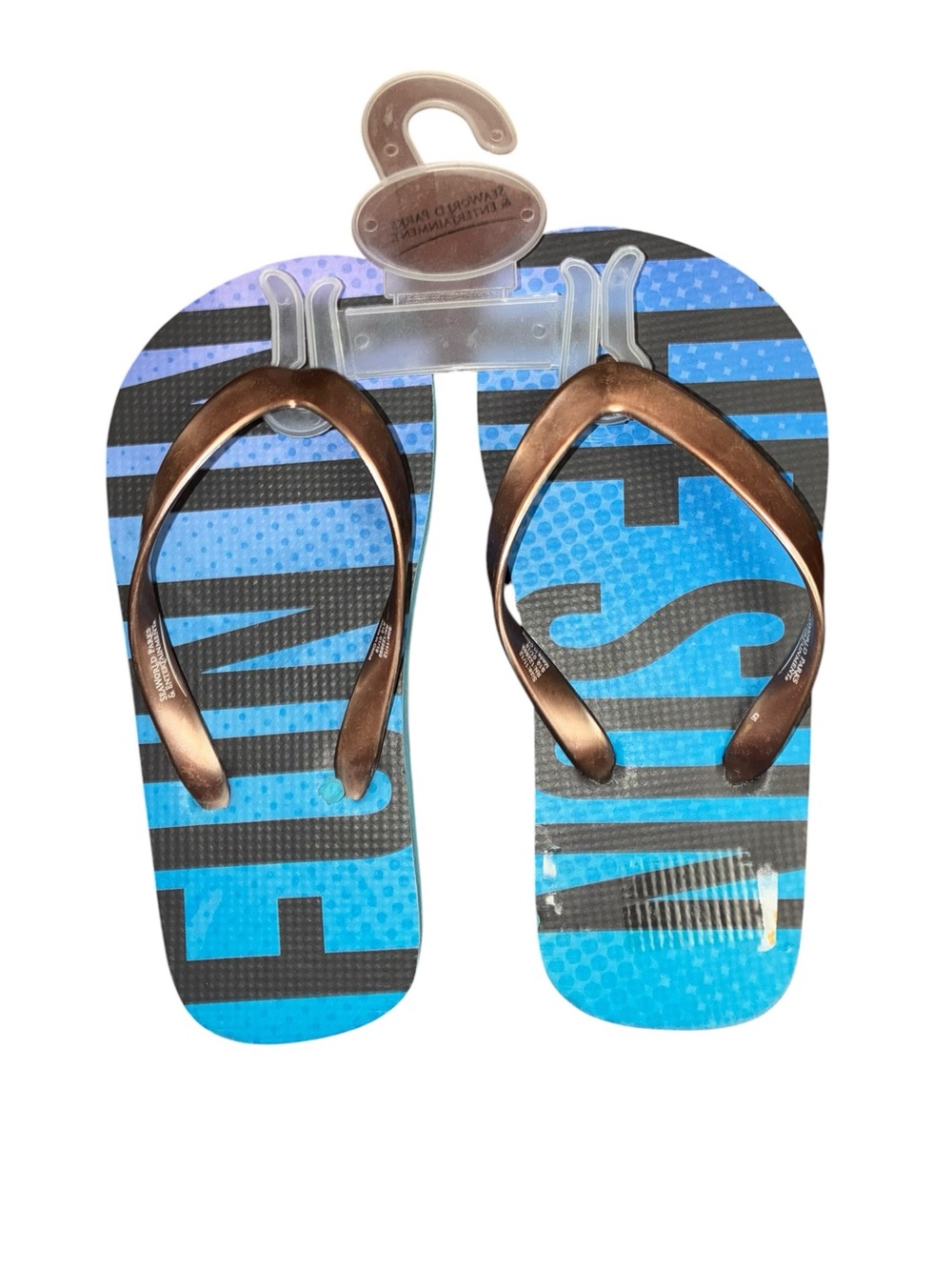 Kids Blue Graphic Flip Flops with Bronze Straps by